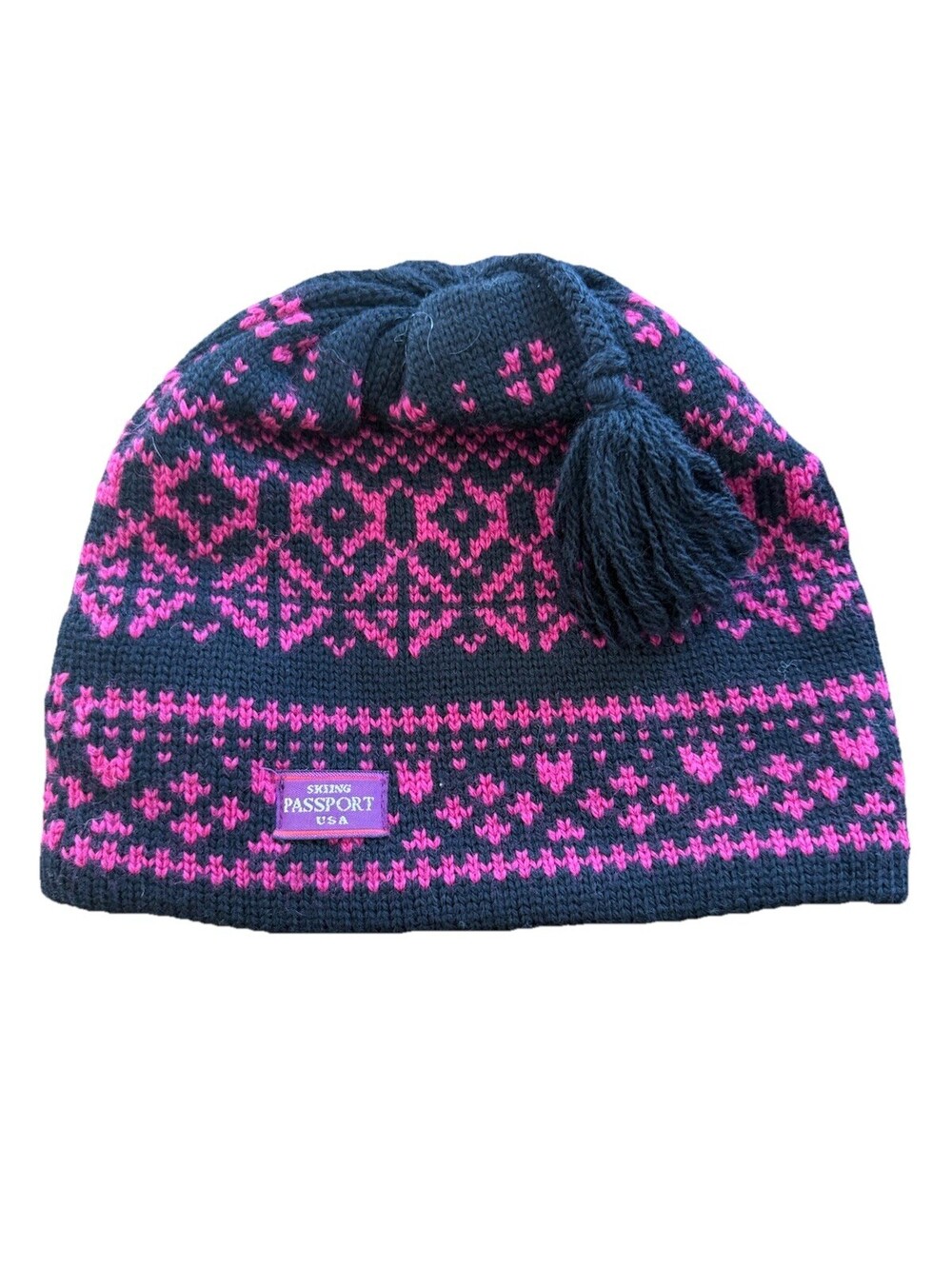 Capello Vintage Wool Knit Pink Black Ski Hat